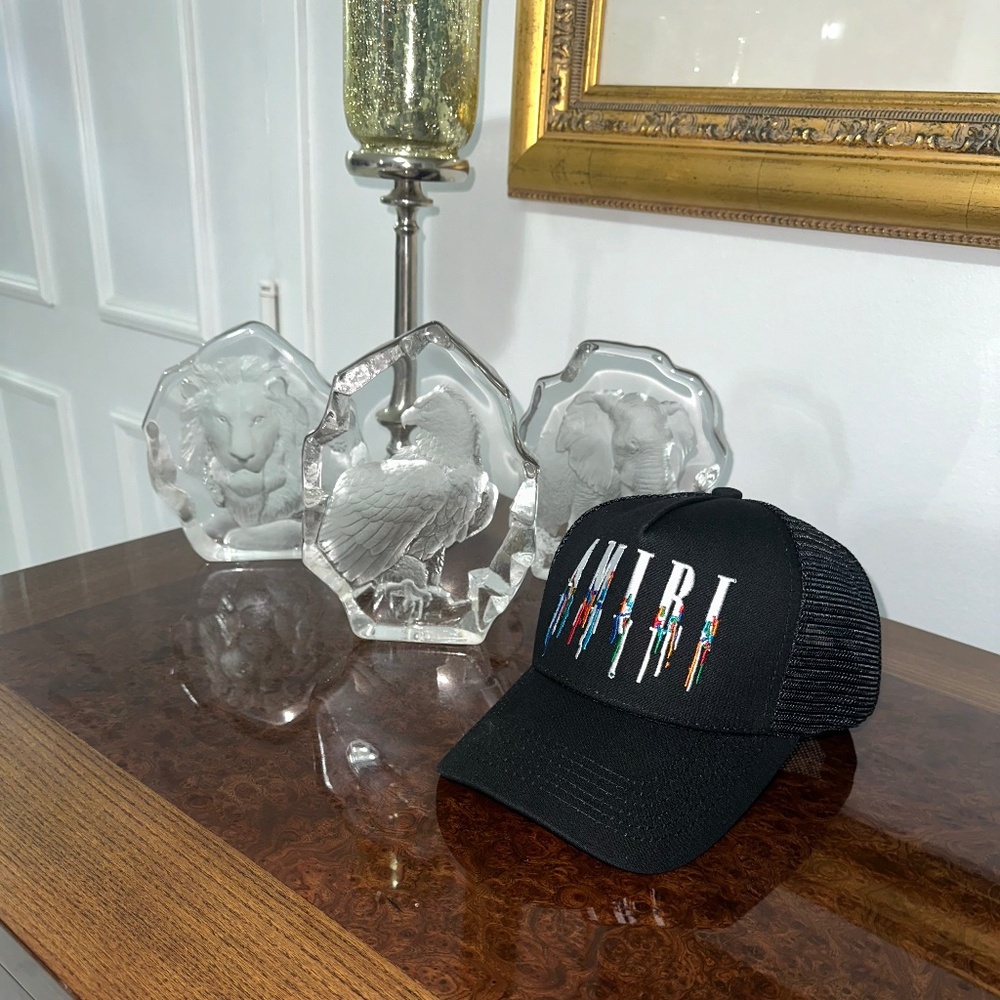 AMIRI Classic Black Hat With Paint Splash Color Embroidered Logo